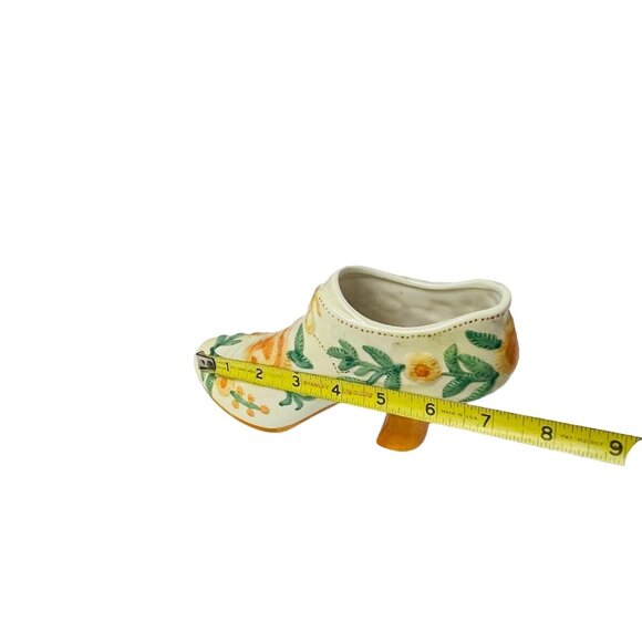 Vintage Boot Vase Hand Painted Ceramic White Floral 5" Tall - Picture 4 of 4